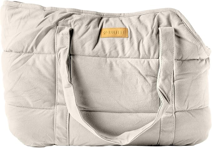 NoblePup Plush Dog Purse Carrier for Small Dogs, Soft Dog Tote Bag with Safety Harness Clip, Cozy Pet Carrier for Dogs Under 15 lbs, Comfortable Dog Shoulder Carrier for Travel, White
