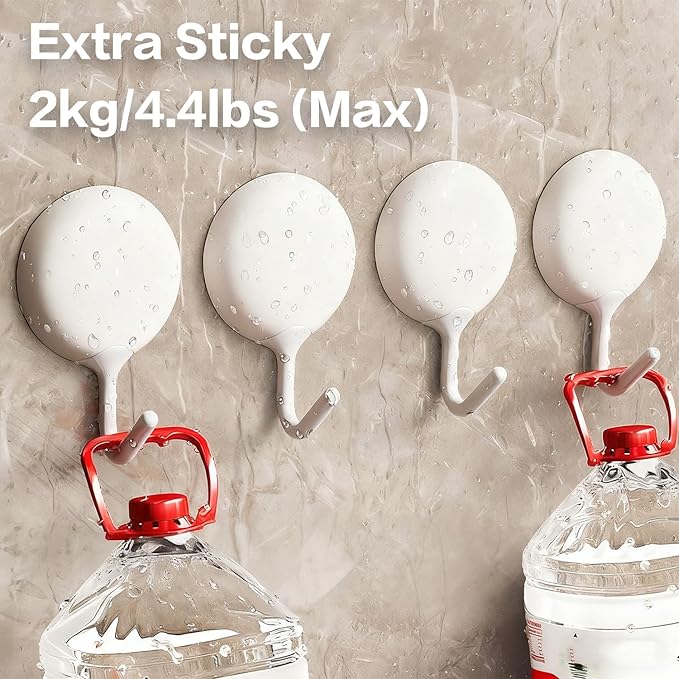 4pcs Self-Adhesive Hooks, No Drill Wall Mounted Sticky Hooks Durable for Kitchen Bathroom Office, Home Organization Essentials, White