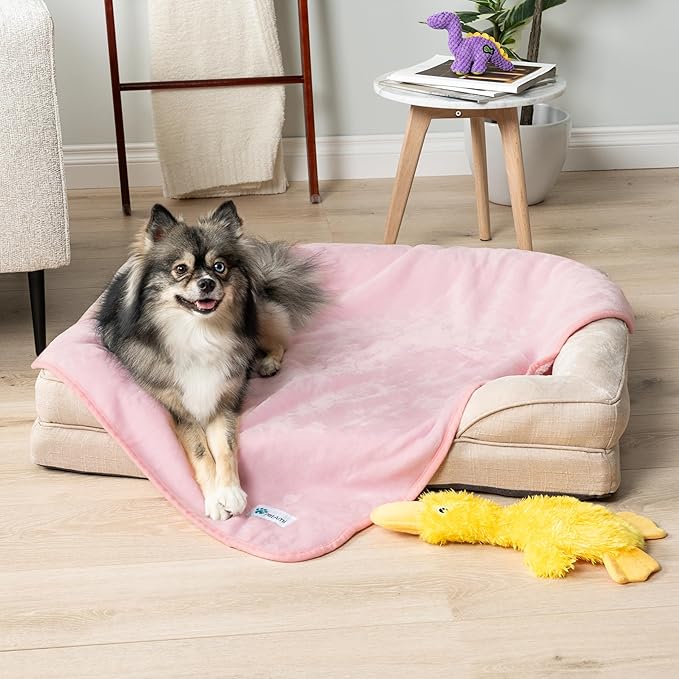 PetAmi Waterproof Dog Blanket for Small Medium Dogs, Pee Proof Pet Blanket for Couch Bed, Reversible Water Proof Blanket for Puppy Indoor Cat, Soft Dog Fleece Blankets Washable, 24x32 Pink