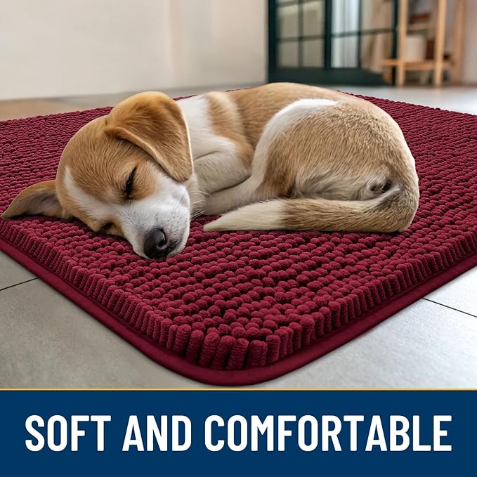 Smiry Dog Door Mat for Muddy Paws 59x24, Absorbs Moisture and Dirt Doormat, Non-Slip Washable Quick Dry Chenille Front Door Mat Indoor Entrance, Entryway Carpet for Inside Floor, Red