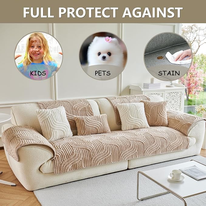 Jecpuo Washable Pet Couch Cover Protector for Sectional Sofa Armrest Headrest Covers Pad Anti-Slip Pet Friendly Boho Loveseat Slipcovers