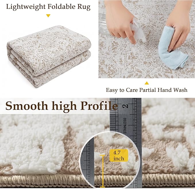 5x7 Fluffy Area Rug Brown Shag Neutral Throw Carpet for Living Room Soft Medium Pile Floral Throw Rug for Bedroom Dorm Office Dining Room Kitchen Modern Decor
