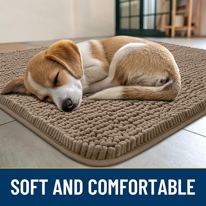 Smiry Dog Door Mat for Muddy Paws 40x24, Absorbs Moisture and Dirt Doormat, Non-Slip Washable Quick Dry Chenille Front Door Mat Indoor Entrance, Entryway Carpet for Inside Floor, Camel