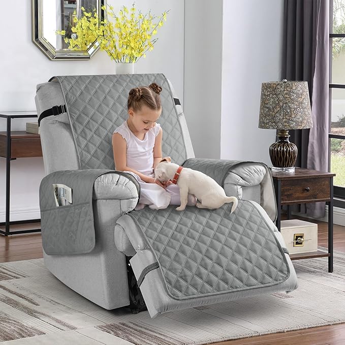 TAOCOCO Non-Slip Recliner Chair Cover Sofa Slipcover, Pet Cover with Elastic Straps, Washable Reclining Furniture Protector (23'' Small, Light Gray)