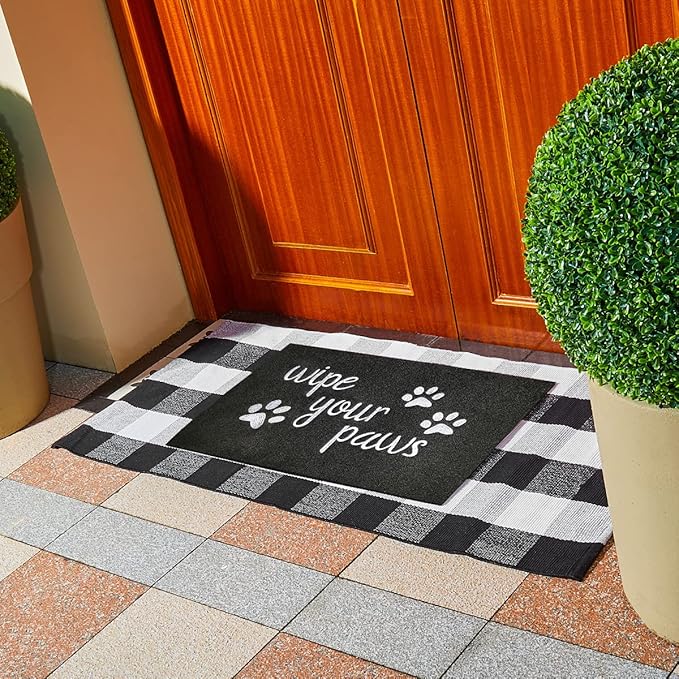 Welcome Mats for Front Door Wipe Your Paws Funny Doormat, Durable Natural Rubber Non Slip Back Mat Indoor Doormats Dog Doormats Mats for Entryway Porch Black Mat