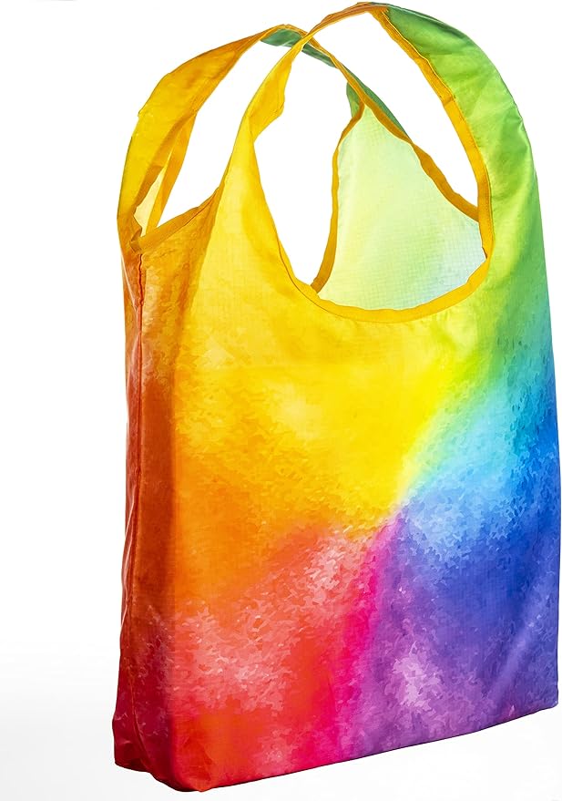 O-WITZ Reusable Grocery Bags | Vibrant Tote Bag For Groceries, Gym, Office, Beach, Toys & More | Washable Design With Large Handles For Maximum Convenience | Folds Into A Small Pouch, Bright Rainbow