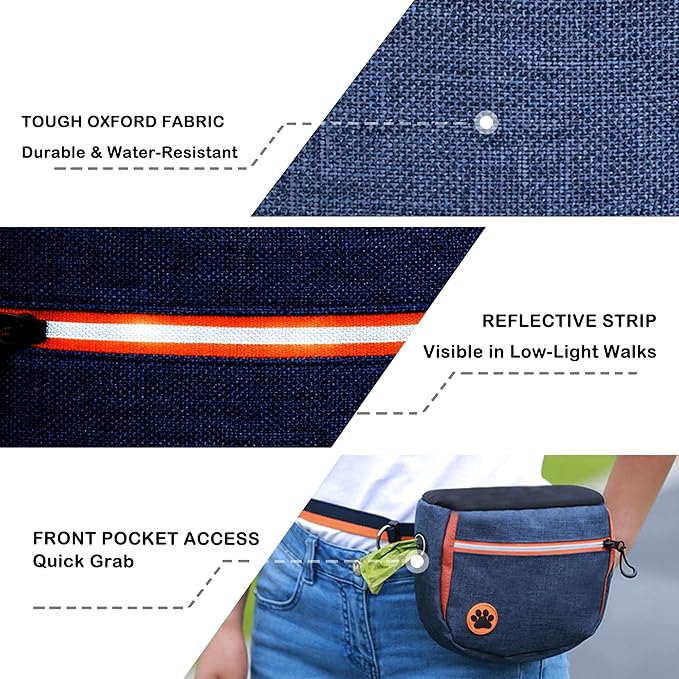Fmtpesou Dog Treat Pouches Bag for Training – Removable Liners, Large Opening Capacity Treat Bag with Clicker, Training Guide, Waist Strap Clip Treat Fanny Pack for Dog Training and Walking
