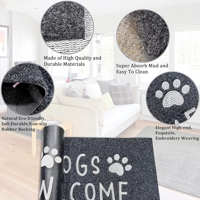 AAZZKANG Dogs Door Mat with Non Slip Rubber Back Funny Paw Doormat Easy to Clean Outdoor Indoor Front Door Mats for Entrance