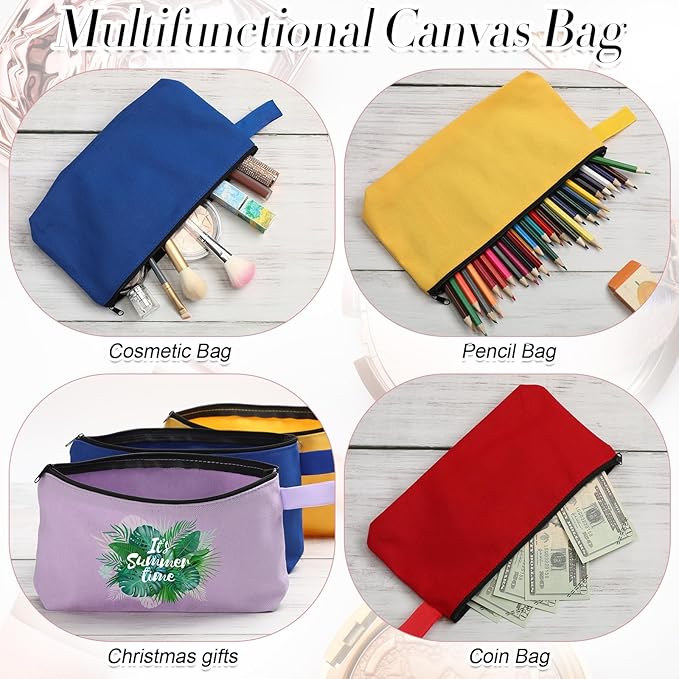 Reginary 60 Pieces 15 Colors Canvas Makeup Bags Bulk Portable Travel Cosmetic Pouch Multipurpose Blank Toiletry Bag with Zipper for Women DIY Craft Valentine's Day Gifts(9.8 x 5 x 2 Inch,Multicolor)