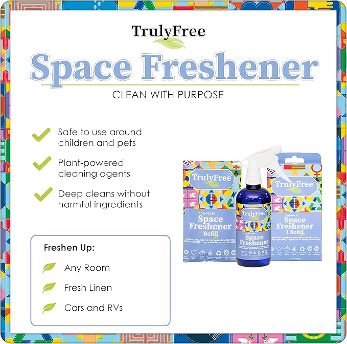 Truly Free Space Freshener Starter Kit, Lemongrass Essential Oil - Car and Air Fresheners for Home, Natural Odor Eliminator Room Spray, 16oz Spray Bottle, 1 Refill (3.4oz) No Synthetic Fragrances