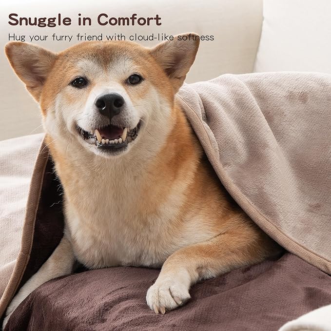 CAPT.SNOOZE Waterproof Dog Blankets Brown Pet Blanket 60"x80", Soft Fluffy Sofa Car Bed Protector, Reversible Leakproof Flannel Washable Dog Blanket for Large Dogs