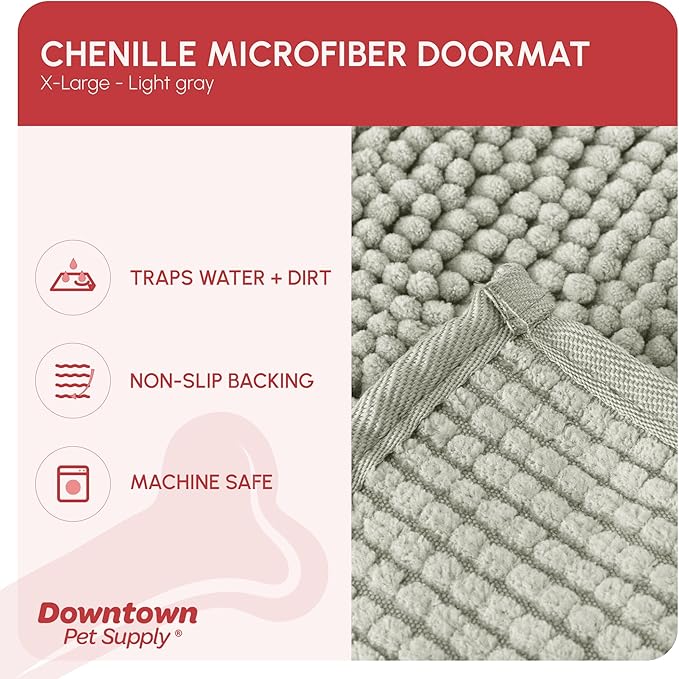 My Doggy Place Dog Mud Mat, 60" x 36" Light Gray – Thick Microfiber Entry Rug for Snow, Mud & Salt – Absorbent, Quick-Dry, Washer-Safe & Non-Slip, X-Large