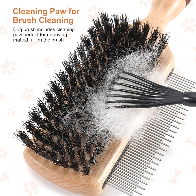 GROOMAGE 2 in 1 Pin and Boar Bristle Brush for Dogs & Cats, Shedding Grooming Dog Brush for Short Haired Dogs, Cats, Pets with Beech Wood Rubber Handle