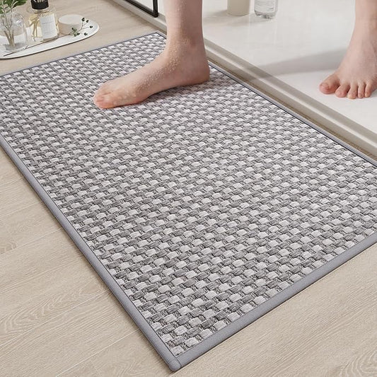 Non Slip Bath Mat Bathroom Rugs, Soft Braided Ultra Thin Bath Mats, Super Absorbent Quick Dry Bath Rug Shower Mat, Rubber Backing, Fit Under Door Bathroom Floor, Machine Washable, Gray 16" x 24"