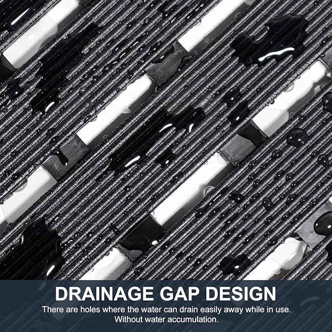 Yolife Quick Drain Shower Mat, 24.8 x 15.8 inch Power Grip Shower Mat Non Slip, Raised Non Slip Shower Mats for Inside Shower, Heavy Duty Curlable Stand up Shower Floor Mat,Black