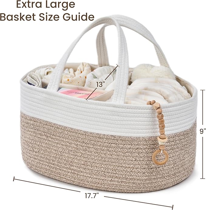 Diaper Caddy Organizer, Empty Gift Basket for Newborn Essentials, Baby Storage Basket, Stylish Gift Bag for Baby Shower, Boys and Girls - Extra Large, White&Beige Brown