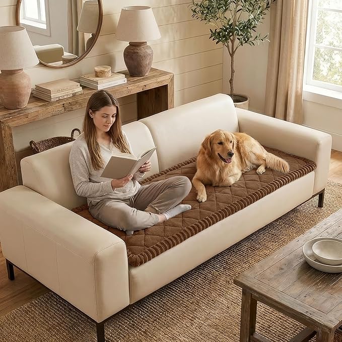 Smiry Fuzzy Couch Cover for Dogs, Non Slip Washable Pet Sofa Cover, Scratch Proof Hair Resistant Plush Sofa Slipcover, Pet Friendly Couch Cushion Protector for Cat, Brown, 27.6" x 59"