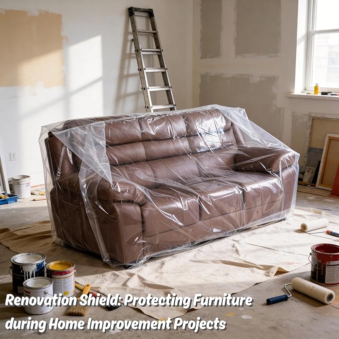 Wowfit Furniture Cover Dust-Proof Moving Bag for Chairs, Recliners & Boxes – Clear, Odorless Plastic - 4mil-Thick - 34W x 42.1D x 65/48H Inches