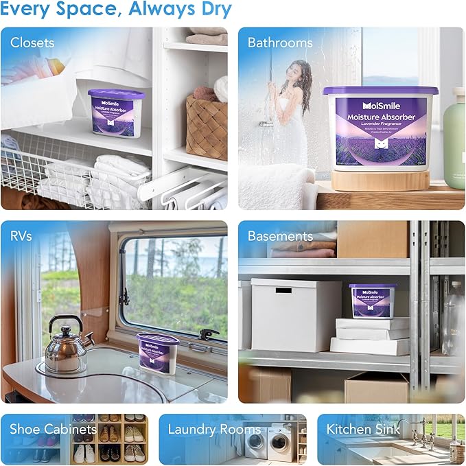 Moisture Absorbers 3 Pack, Lavender Fragrance Closet Dehumidifier for Bathroom, Car ＆ Basement, 10.5 oz Refillable Humidity Absorber Boxes
