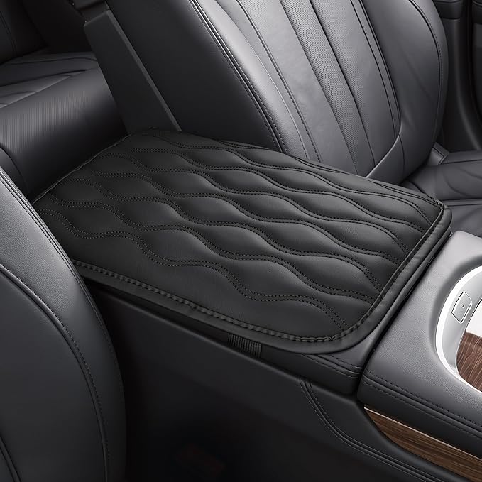Amiss Auto Center Console Pad, Universal Waterproof Car Armrest Seat Box Cover, Car Interior Accessories, Leather Auto Armrest Cover Protector for Most Vehicle, SUV, Truck (Black)