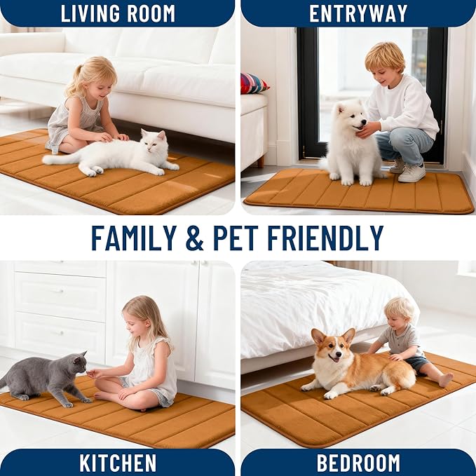 OLANLY Memory Foam Toilet Rugs U Shaped 24x20, Super Soft Absorbent Contour Bath Rugs, Quick Dry, Machine Washable Toilet Mat, Bathmat Floor Carpet, Bathroom Home Decor Accessories, Ochre
