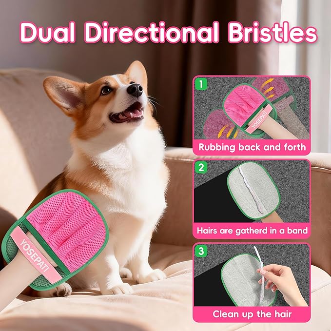 Pet Hair Removal Glove, Five-Finger Magic Brush Electrostatic Mitt 2 PCs, Pet Hair Remover Tool for Dog & Cat, Reusable Pet Hair Gloves Pet Grooming Needs, Fur Remover for Couch & Clothing