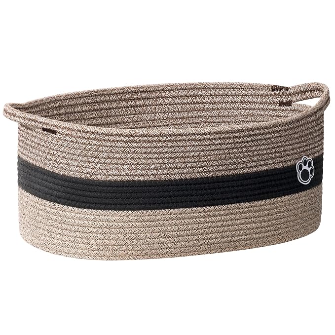 Large Dog Toy Basket, 19.7" X 11" X 7.9" Pet Toy Box Woven Rope Basket for Cat Toys, Baby Gift Basket for Living Room Nursery, Brown Mix