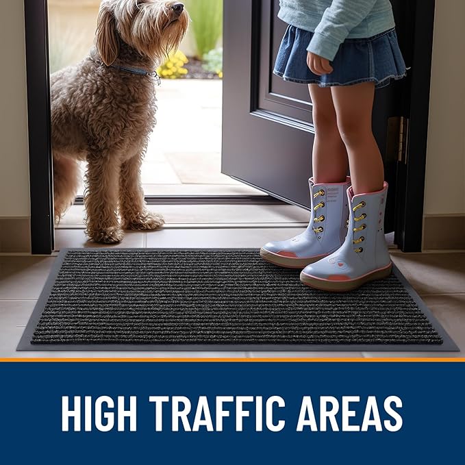 OLANLY Front Door Mat Indoor Outdoor Entrance, Waterproof Heavy Duty Doormat, Fade Resistant, Low Profile, Easy Clean Patio Porch Welcome Floor Mats for Entry, 59x34, Off-Black