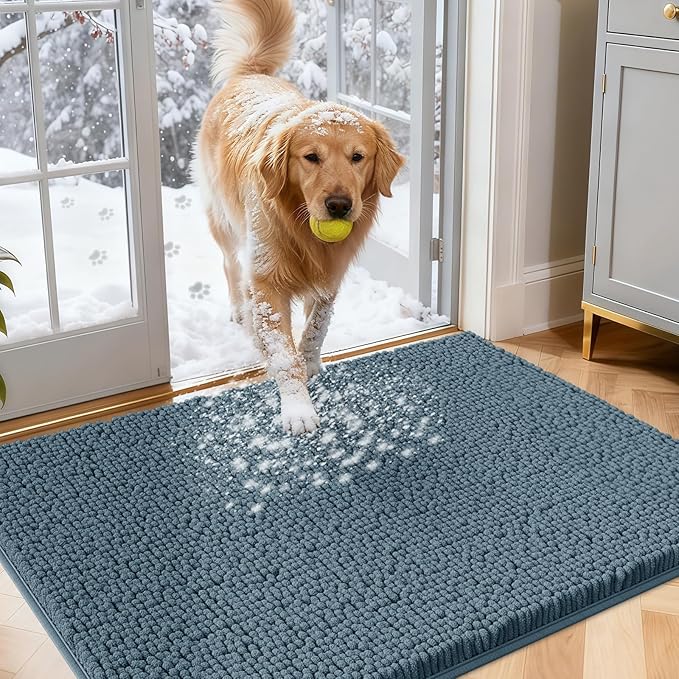 IM HOME Dog Door Mats for Muddy Paws, 36" X 24" Chenille Absorbent Doormat, Non Slip Heavy Dog Rugs for Muddy Paws, Soft Indoor Door Mat for Entryway, Mud Paw, Inside Floor, Dusty Blue