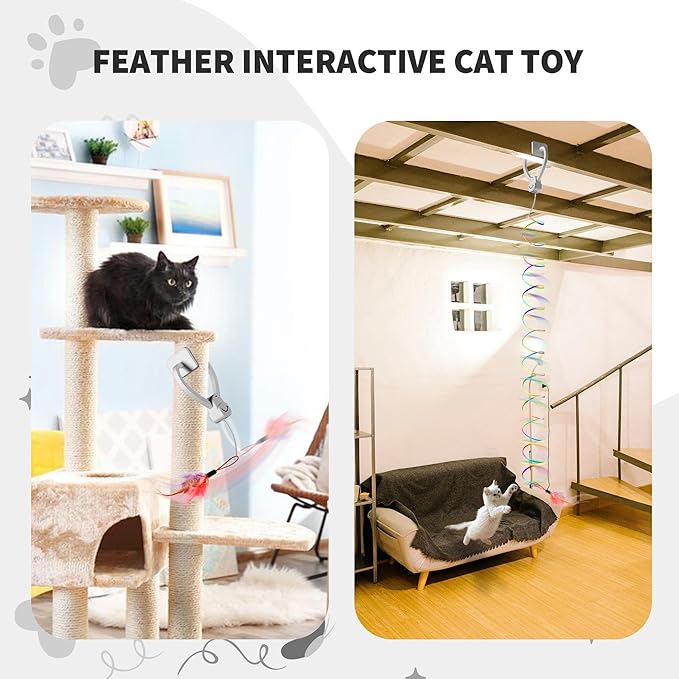 Interactive Cat Toys for Indoor Cats,Enrichment Stimulation Toys, Electric Hanging Door Clip Ribbon Kitty Toy,Automatic Play Chase Exercise Feather Toys for Bored Indoor Adult & Kitten Cats（White）