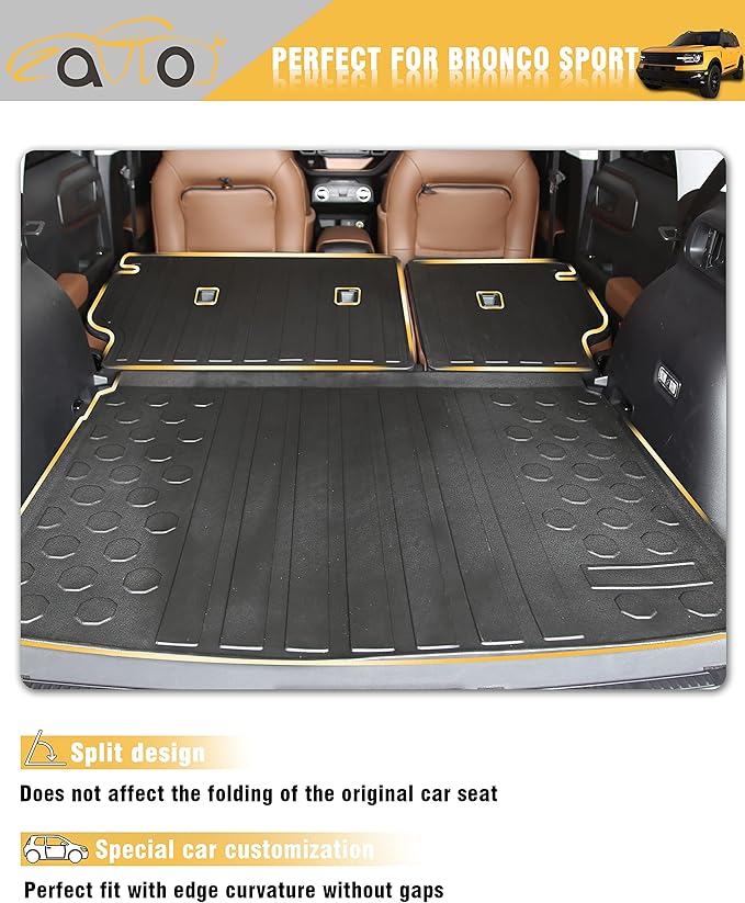 Cargo Liners Rear Trunk Mat for Ford Bronco Sport Accessories 2021 2022 2023 2024 2025 2026 with Hook&Loop All Weather Anti-Slip Split Dog Liner 3PCS