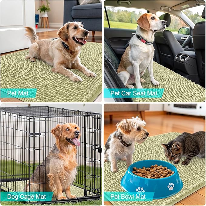 OLANLY Dog Door Mat for Muddy Paws 40x24, Absorbs Moisture and Dirt, Absorbent Non-Slip Washable Doormat, Quick Dry Chenille Mud Mat for Dogs, Entry Indoor Entryway Carpet for Inside Floor, Vanilla