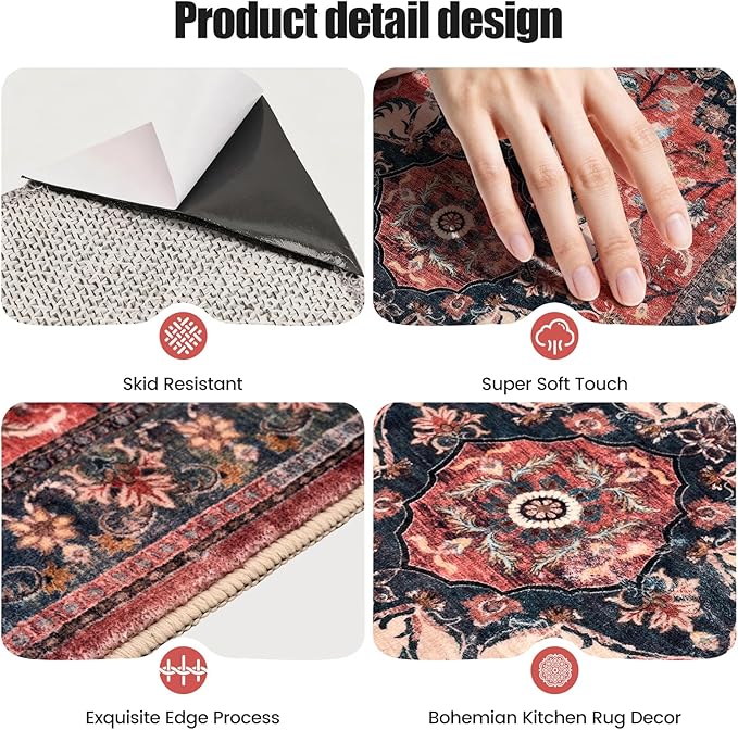 Kitchen Rug Set 3Pcs, Boho Rug Sets Non Slip Washable for Floor Thick Farmhouse Kitchen Decor Runner Rugs for Kitchen, Entryway, Laundry, Hallways 20''x32''+20''x48''+20''x59''