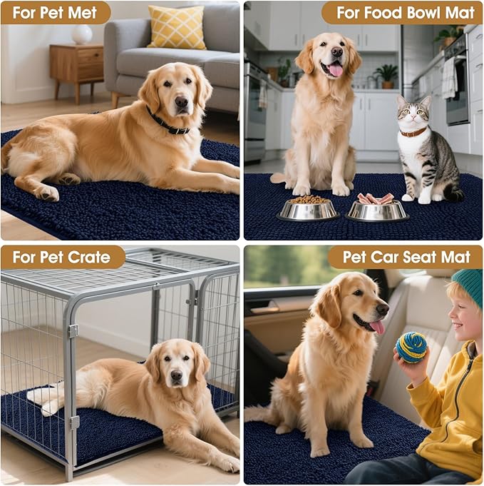Extra Large Dog Door Mats for Muddy Paws, 60" x 36" Chenille Absorbent Mud Mat for Dogs, Non Slip Heavy Dog Rugs For Muddy Paws, Soft Indoor Door Mat for Entryway, Mud Paw, Inside Floor, Navy Blue