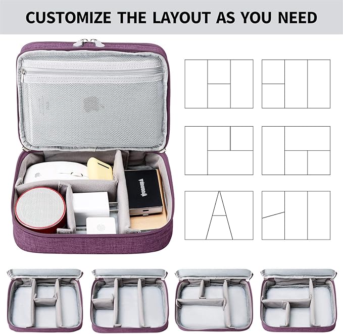Lanola Travel Cable Organizer Bag, Electronic Accessories Case Portable Double Layer Cable Storage Bag for Cord,phone,Charger, Flash Drive, Phone, SD Card,Personal Items - (Purple)