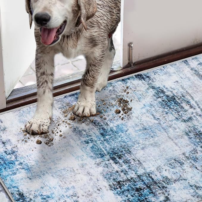 COMSLE Door Mat, Front Door Mat Indoor for Entrance Faux Wool Absorbent Non Slip Modern Throw Rug for Entryway Hallway Muddy Paws - Pet Friendly, 24x36 Inches,Smashing Blue Machine Washable