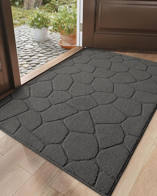 DEXI Front Door Entryway Mat Non Slip, 32x48 Washable Inside Entrance for House Floor Low Profile, Thin Entry Doormat Absorbent Dirt Trapper, Pebble Grey