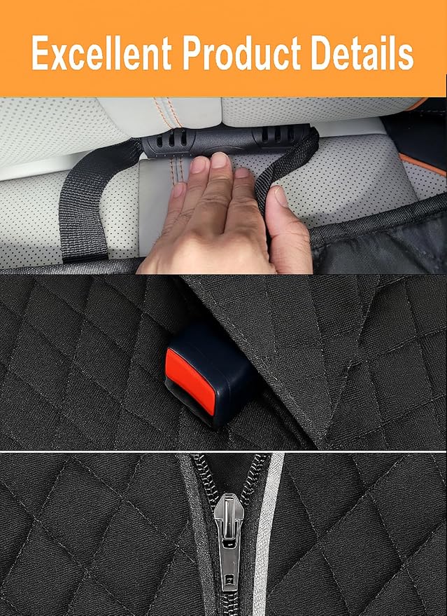 Dog Car Seat Cover for Back Seat - 100% Waterproof 600D Heavy Duty Dog Hammock for Car, Truck & SUV Universal Fit Non-Slip Rear Seat Protector, Pet Backseat Cover Machine Washable