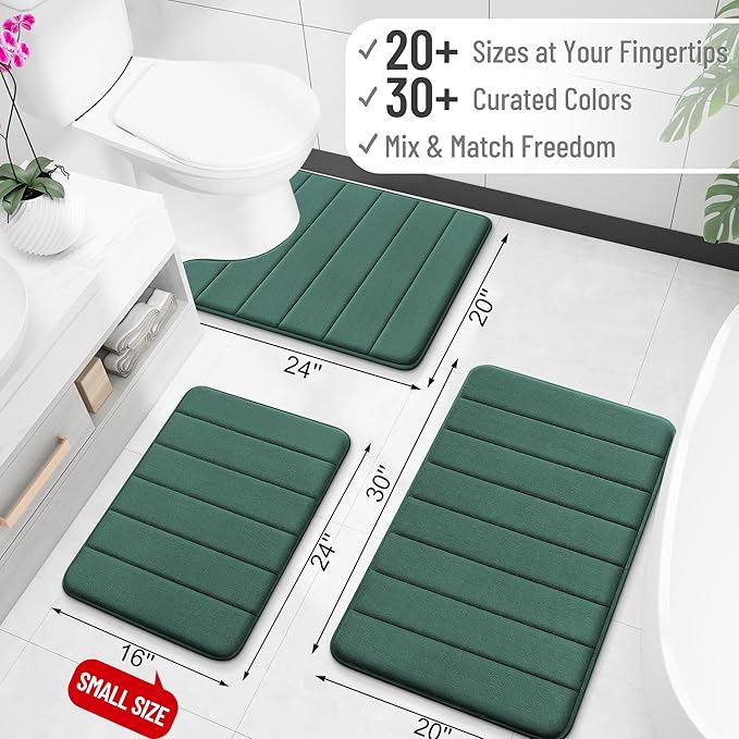OLANLY Memory Foam Bath Mat 36x24, Super Soft Absorbent Bathroom Rugs, Quick Dry, Machine Washable Shower Floor Rugs, Bathmat Carpet, Bathroom Home Decor Accessories, Blackish Green