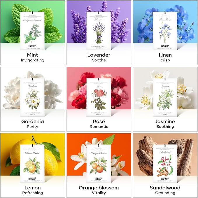 MYARO 12 Pcs Rose Scented Sachets Long Lasting Room Air Freshener Odor Deodorizer Eliminating for Home Drawer Closet Clothes Storage