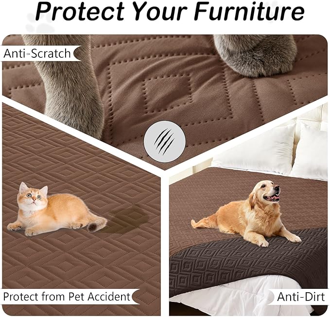hyha Waterproof Dog Blanket, Soft Pet Bed Blankets, Waterproof Sofa Couch Cover for Dogs Washable, Reversible Pet Couch Covers for Sofa Furniture (30x90 Inch, Brown/Chocolate)