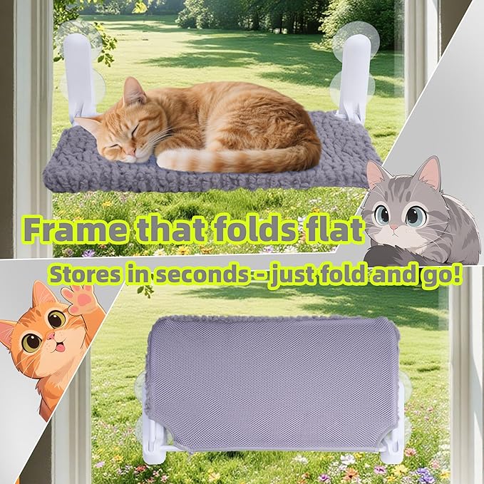 AIWIKIDE 2PC Cat Window Perch, Easy Install Bracket, Portable Wall Hammock for Indoor Cat, Grey