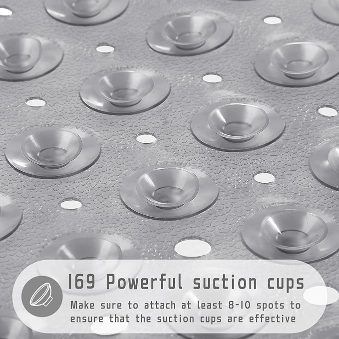 Yimobra Shower Bathtub Mat Non Slip, 21x21 Inch, Soft Square Bath for Tub with Suction Cups and Drain Holes, Stall Floor Mats Bathroom, Machine Washable, Bathroom Accessories, Clear Gray