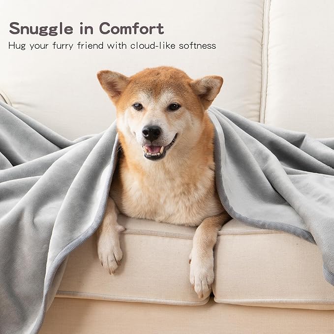 CAPT.SNOOZE Waterproof Dog Blankets Light Grey, 30"x40" Cat Blanket for Indoor Cats, Soft Fluffy Sofa Car Bed Protector, Reversible Leakproof Flannel Puppy Blanket for Small Medium Dogs