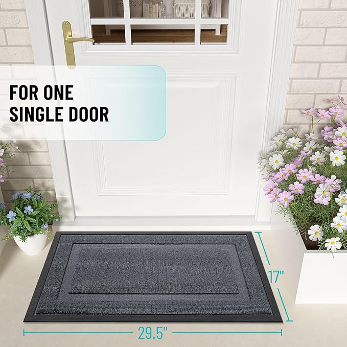 OLANLY Front Door Mat Indoor Outdoor Entrance, Waterproof All-Season, All-Weather Doormat, Sturdy Natural Rubber, Low Profile, Easy Clean Patio Porch Entryway Mat, 71x23, Charcoal Gray