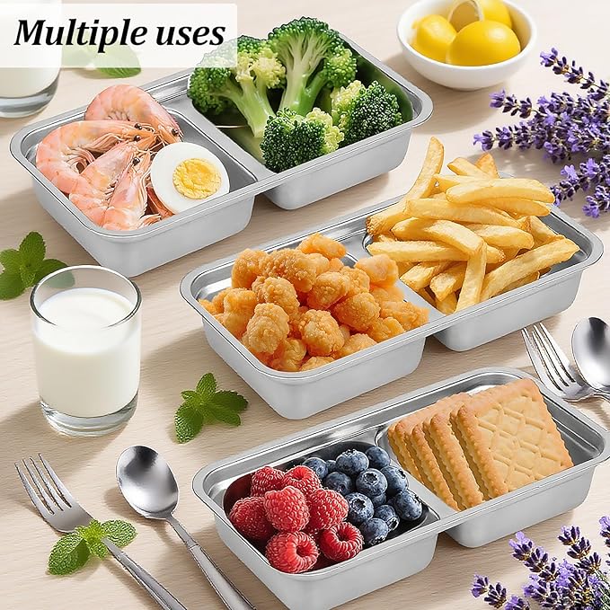 Stainless Steel Snack Containers Reusable with Lid, Grab and Go 2 Compartment Snack Food Storage Containers for School Travel and Outdoor Camping Dishwasher Safe (2)