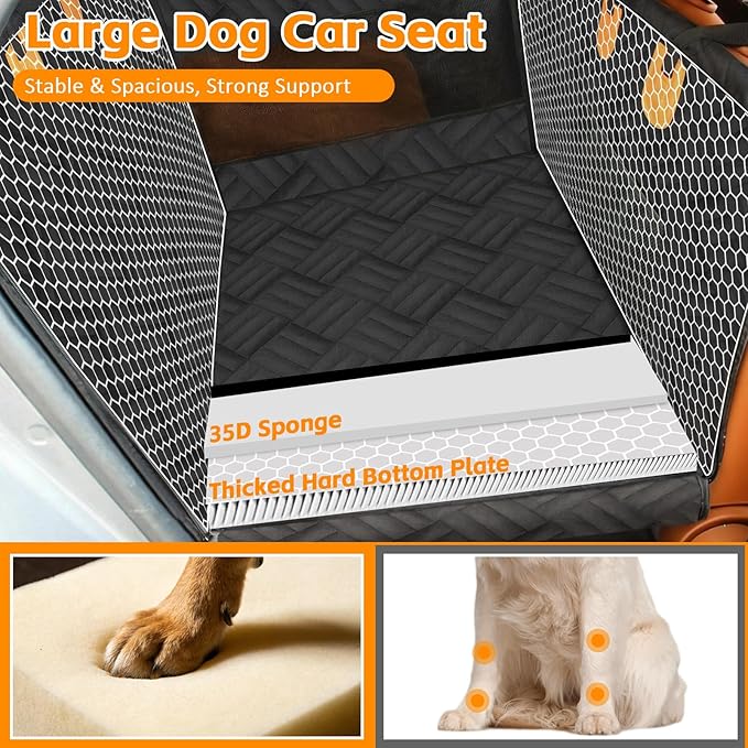HNCPSY Large Dog Car Seat, Back Seat Extender for Dogs UP to 65LB, 1 Piece Hard Bottom Car Seat Cover for Dogs Waterproof Dog Seat Cover for Cars,SUV & Truck