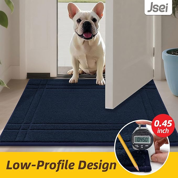 JSEI Entryway Rugs Doormat 36"x60", Non-Slip Dirt Trapper Door Mats Indoor, Washable Absorbent and Stain Resist Welcome Floor Mat for Front Door, Dog Door Mat, Muddy Wet Shoes & Paws, Navy Blue