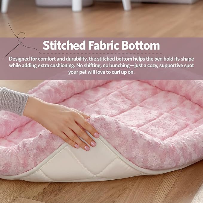 MidWest Homes for Pets QuietTime Fashion Dog Bed - Pink Faux Fur Bolster, Ultra-Soft and Machine Washable, Fits 24-Inch Crates and Carriers, for Small Breed Dogs
