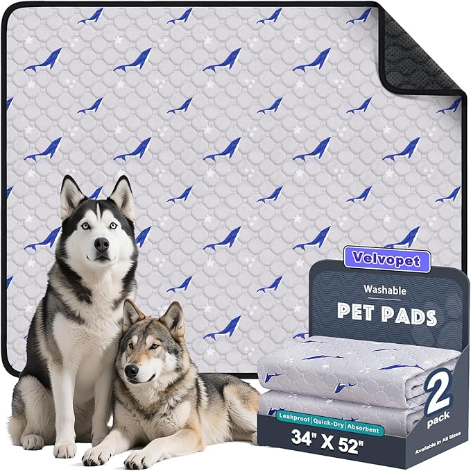 Washable Pee Pads for Dogs, 2 Pack Puppy Pads, Super Absorbent & Leakproof with Anti-Slip Bottom for Dog Training, Crates, Car, Pet Pee Pads, and Furniture Protection,34"x52"
